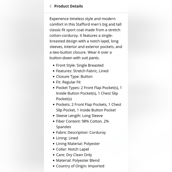 Courduroy Stafford Sport Coat in Wheat - Picture 8 of 9